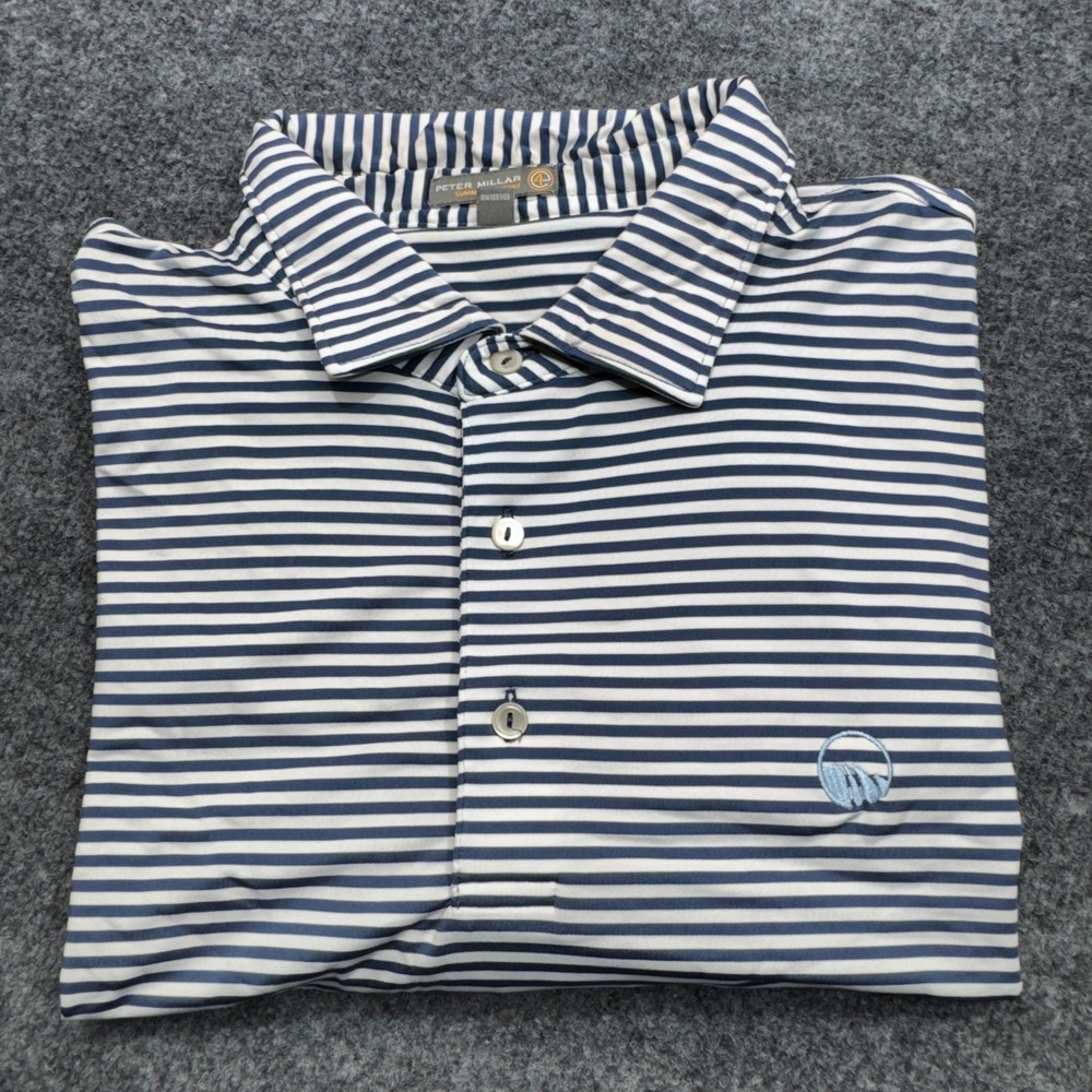 Peter Millar Polo Shirt Mens XL Blue White Striped Golf Preppy Summer Comfort